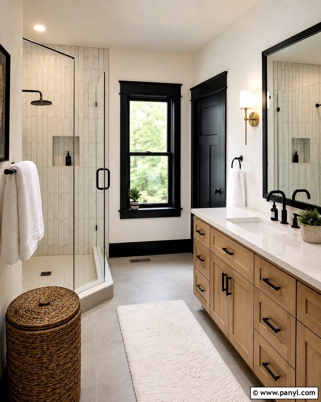 Dark Trim Bathroom - 40 dark trim light walls