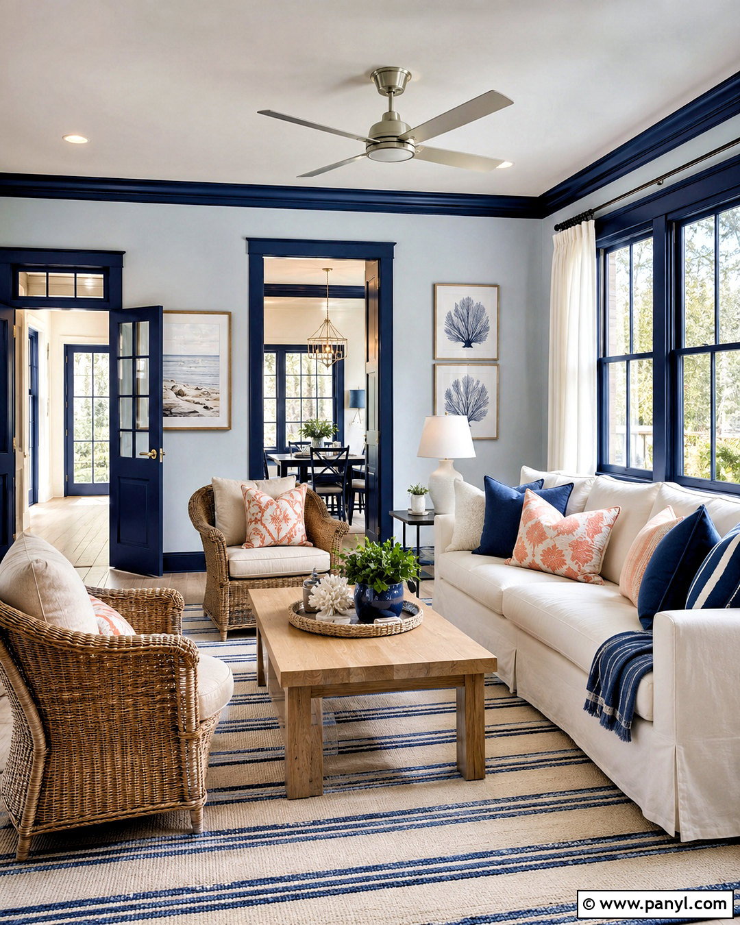 Dark Trim Coastal Room - 40 dark trim light walls