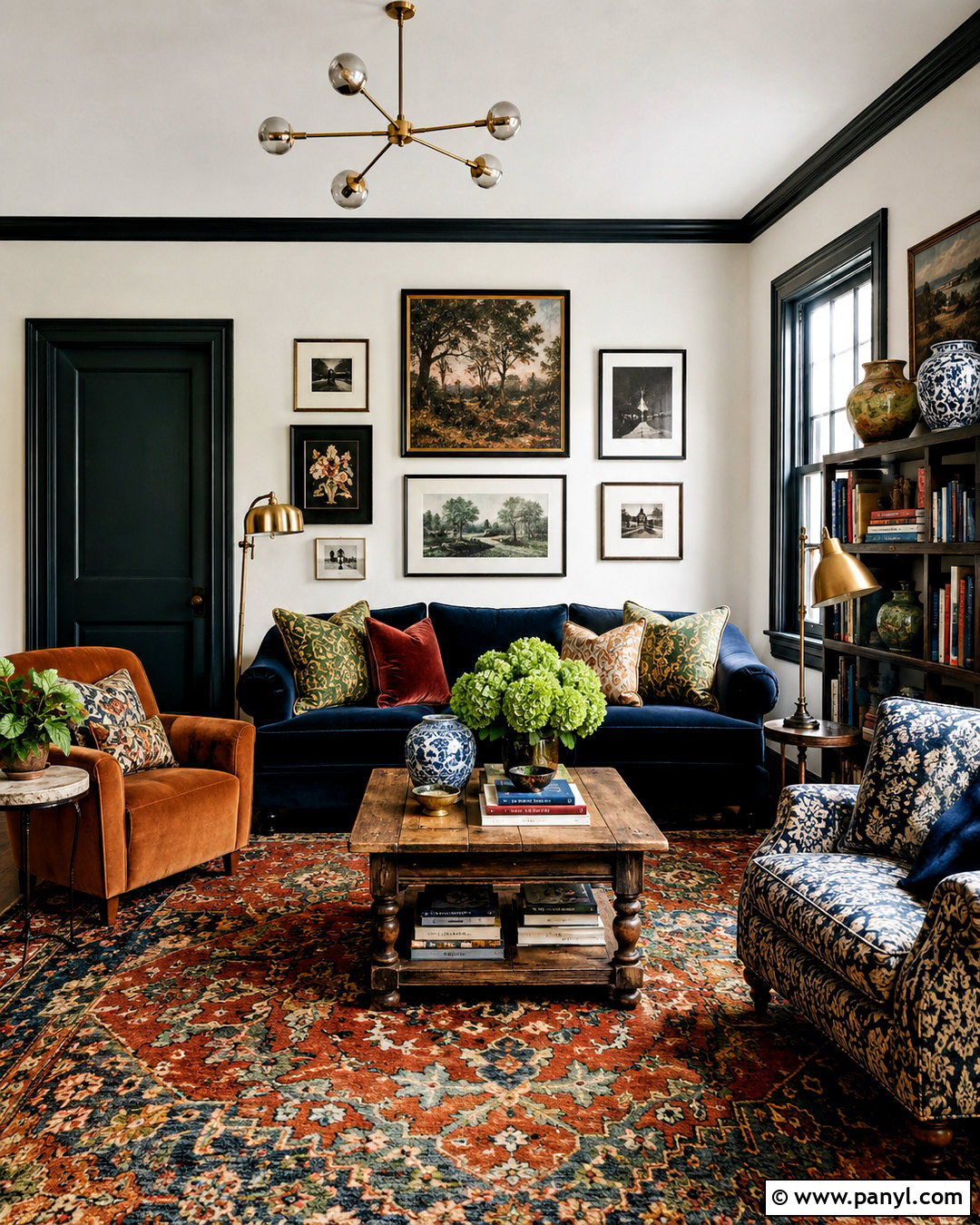 Dark Trim Eclectic Living Room - 40 dark trim light walls