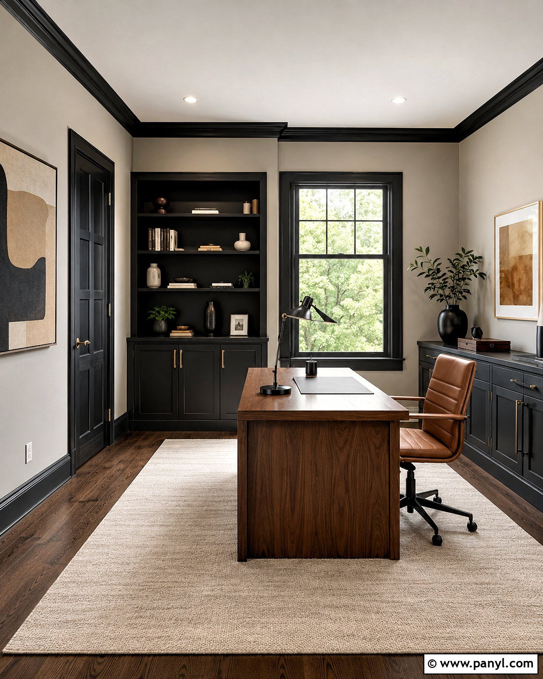 Dark Trim Home Office - 40 dark trim light walls