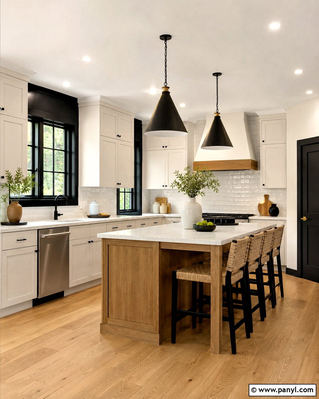 Dark Trim Kitchen - 40 dark trim light walls