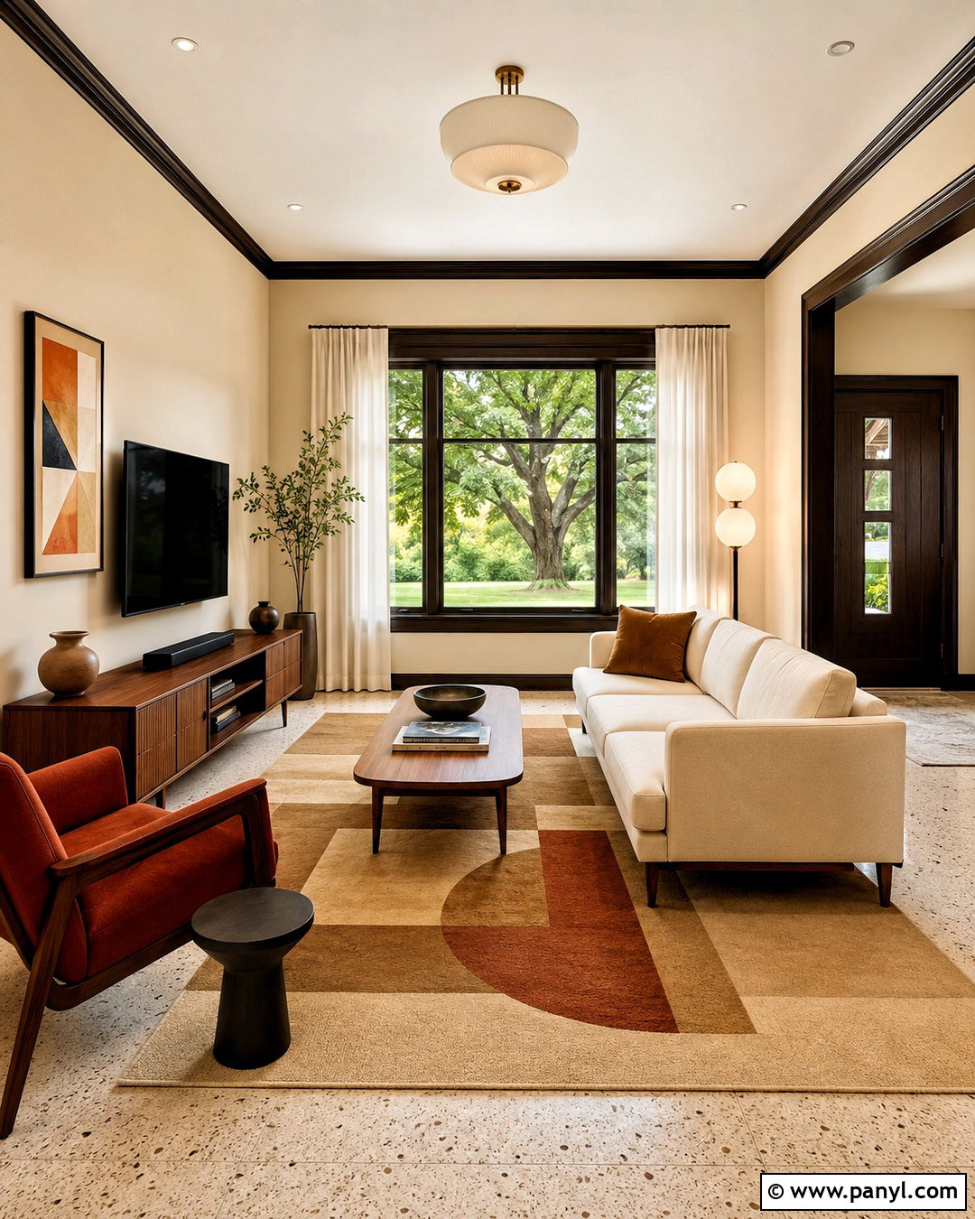 Dark Trim Midcentury Modern Room - 40 dark trim light walls