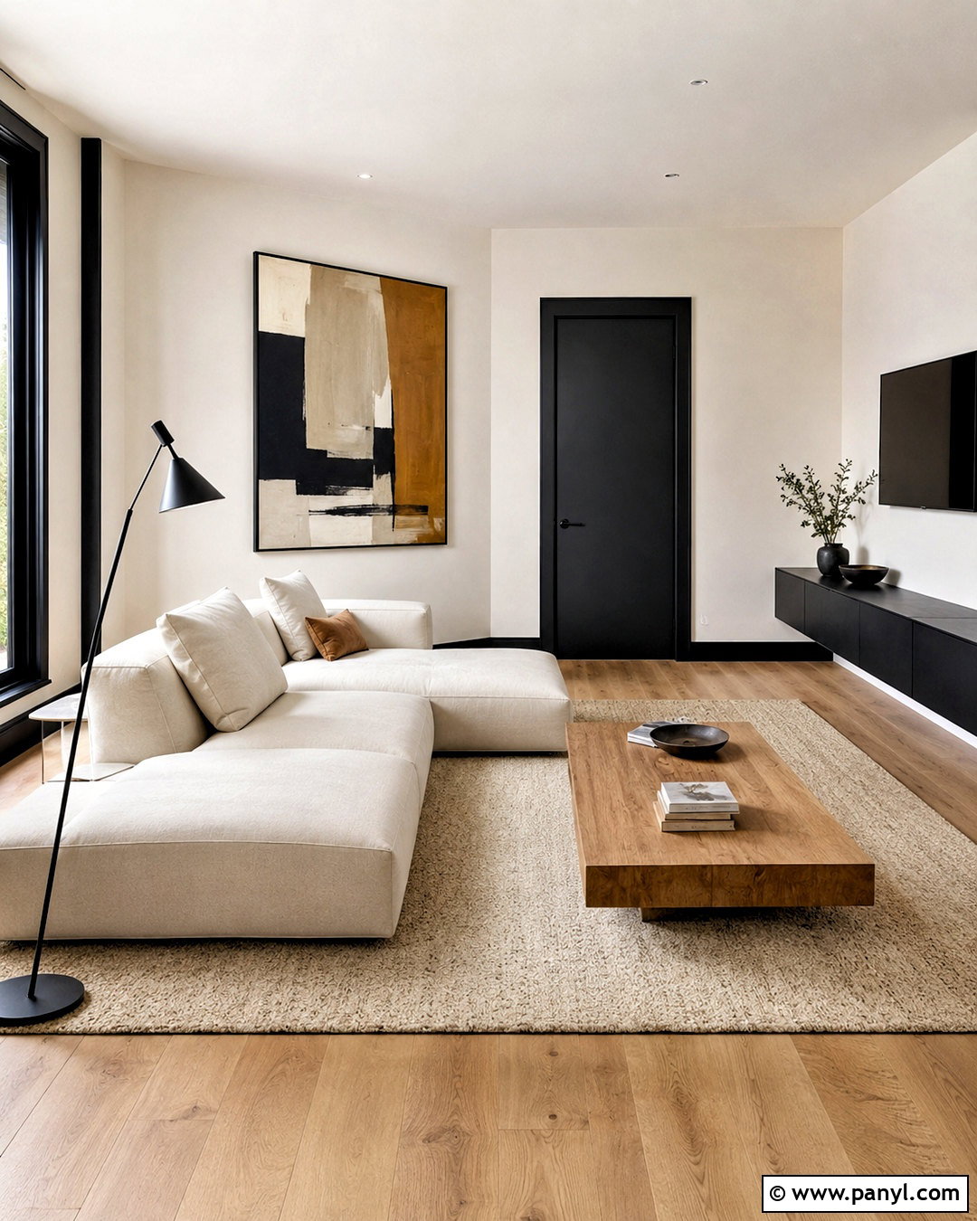 Dark Trim Minimalist Room - 40 dark trim light walls