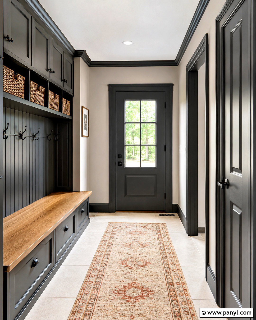 Dark Trim Mudroom - 40 dark trim light walls