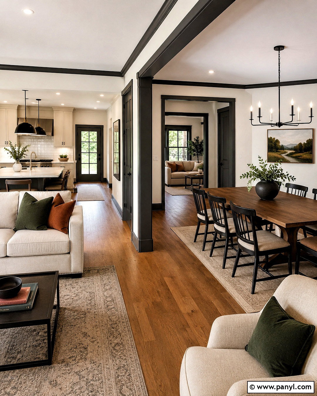 Dark Trim Open Floor Plan - 40 dark trim light walls