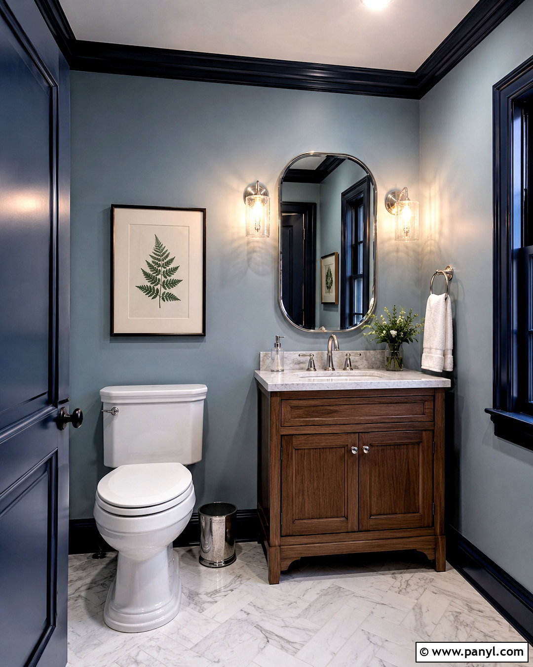 Dark Trim Powder Room - 40 dark trim light walls