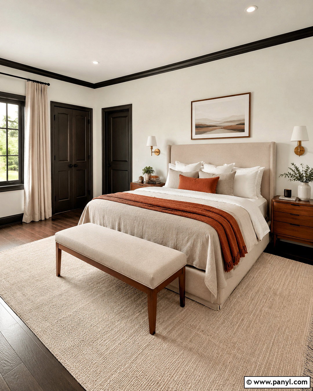 Dark Trim Primary Bedroom - 40 dark trim light walls