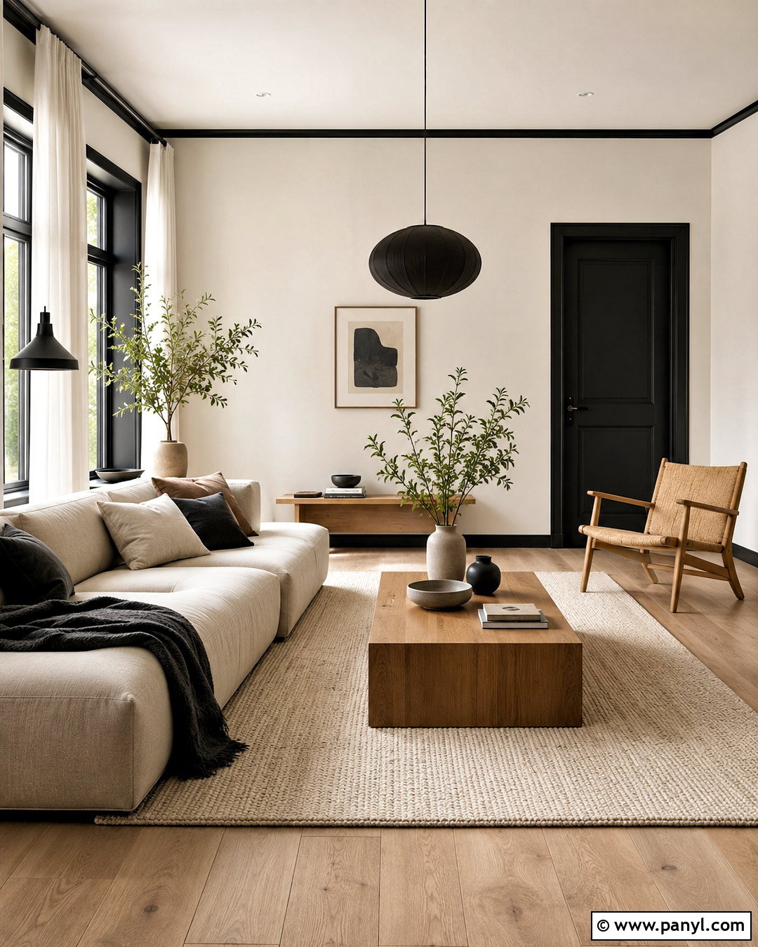 Dark Trim Scandinavian Room - 40 dark trim light walls