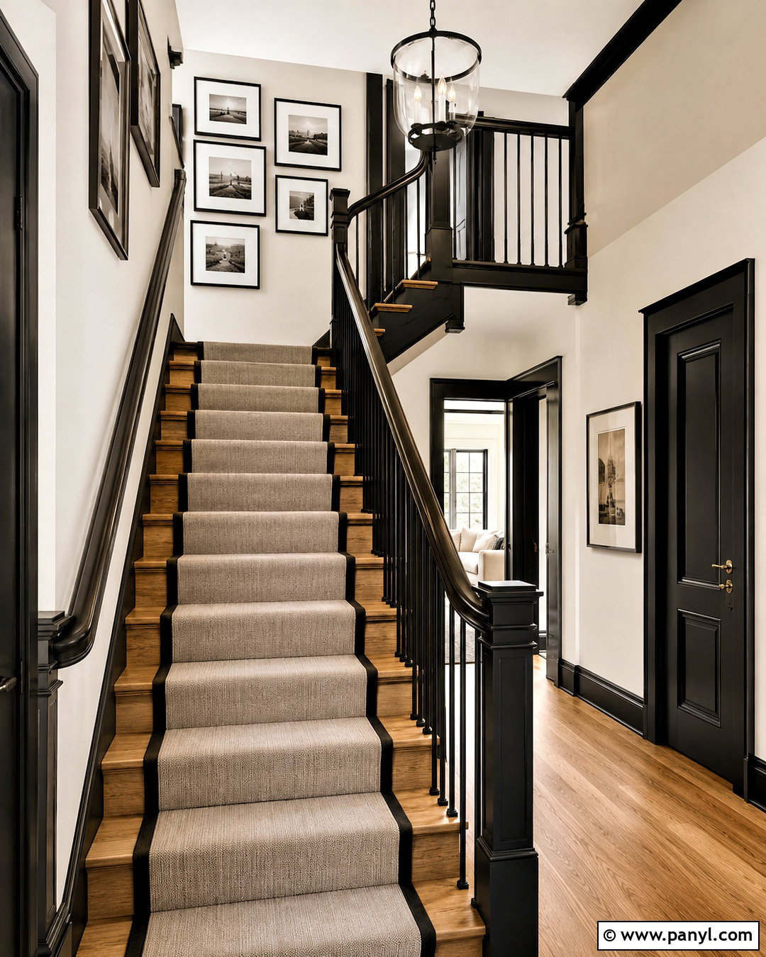 Dark Trim Staircase - 40 dark trim light walls