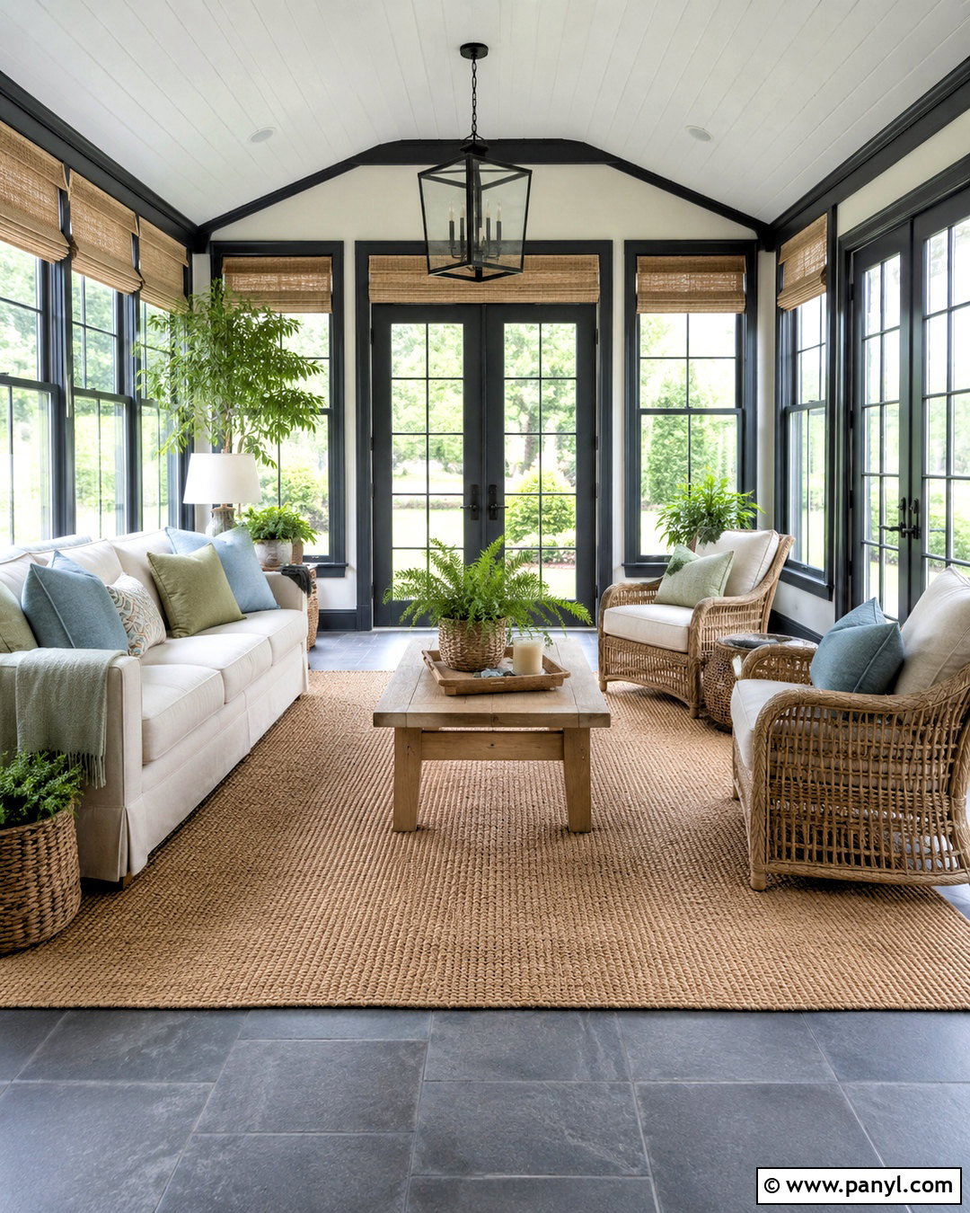 Dark Trim Sunroom - 40 dark trim light walls