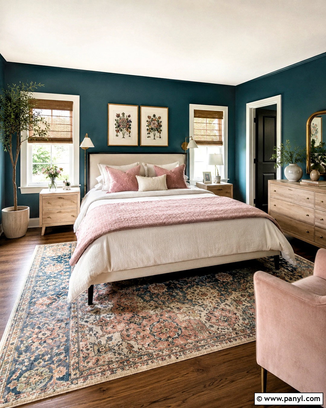 Dark Turquoise Bedroom With Blush Pink - 20 dark turquoise bedroom ideas