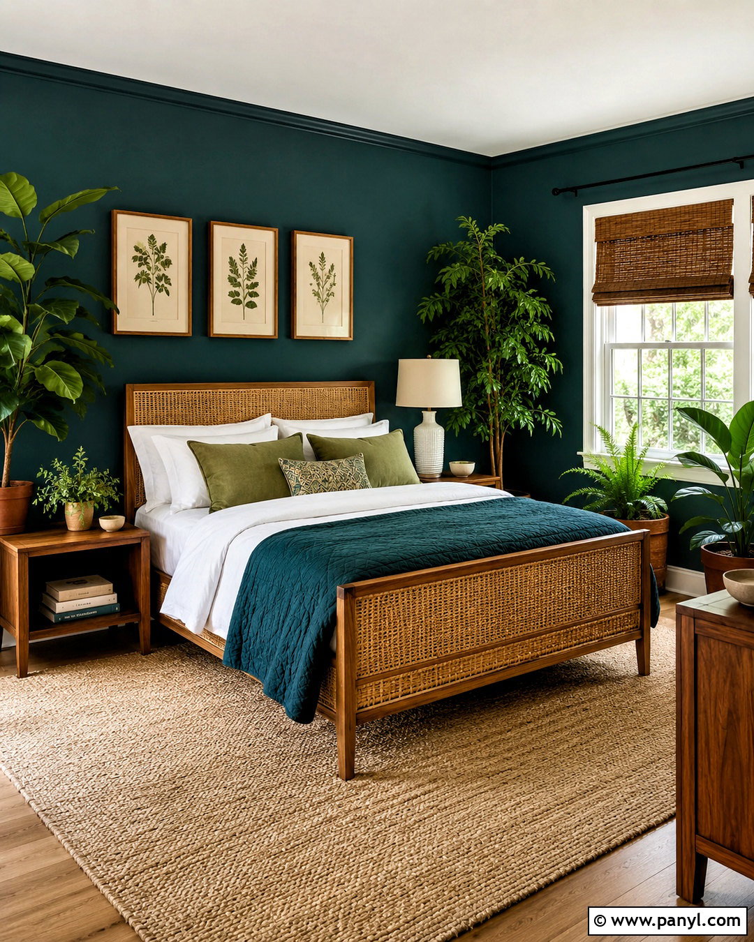 Dark Turquoise Bedroom With Botanical Decor - 20 dark turquoise bedroom ideas