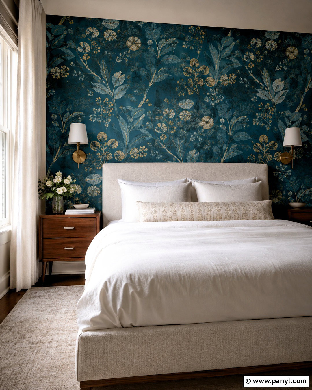 Dark Turquoise Bedroom With Patterned Wallpaper - 20 dark turquoise bedroom ideas