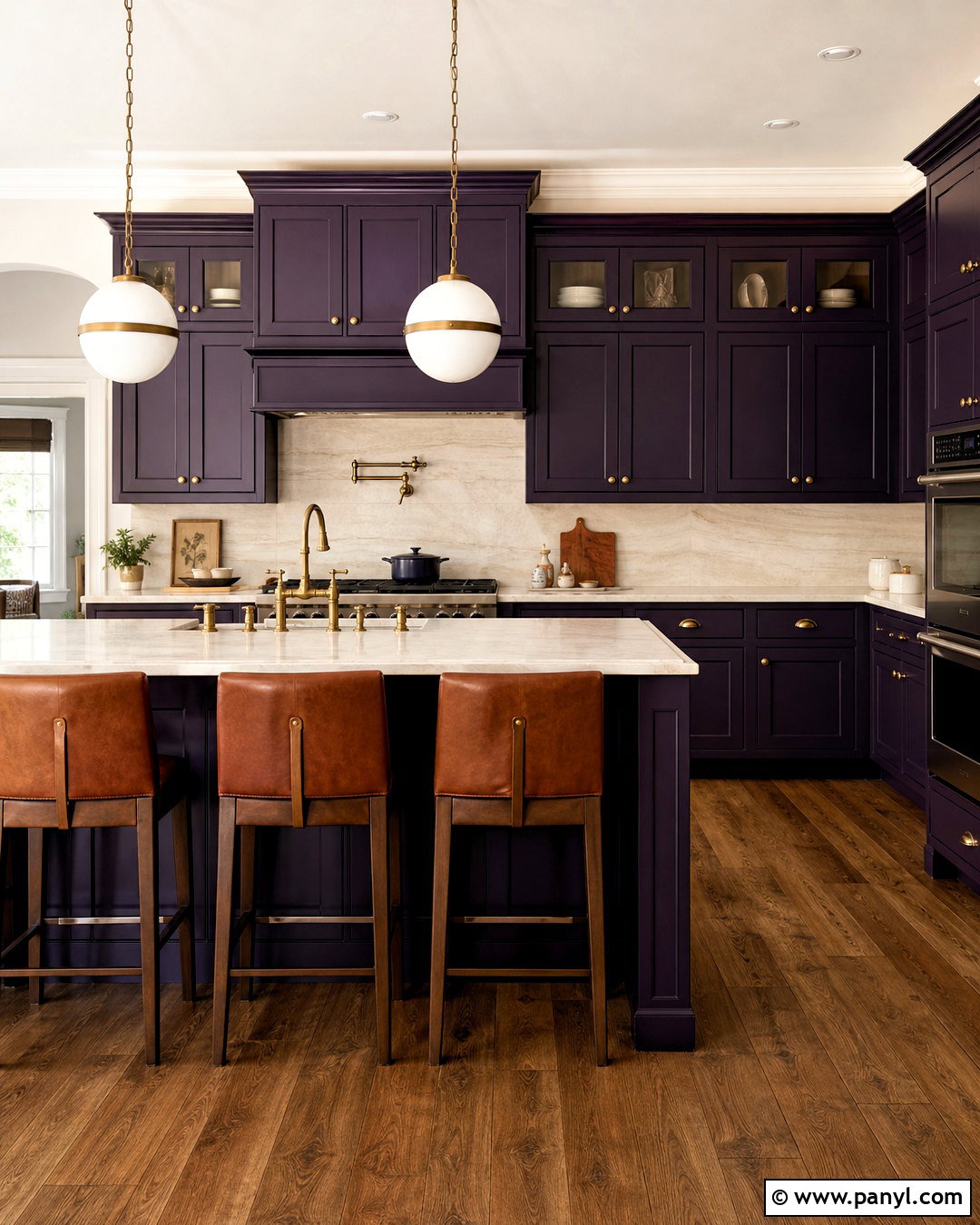 Dark Violet Kitchen With Brass Hardware - 20 violet kitchen ideas