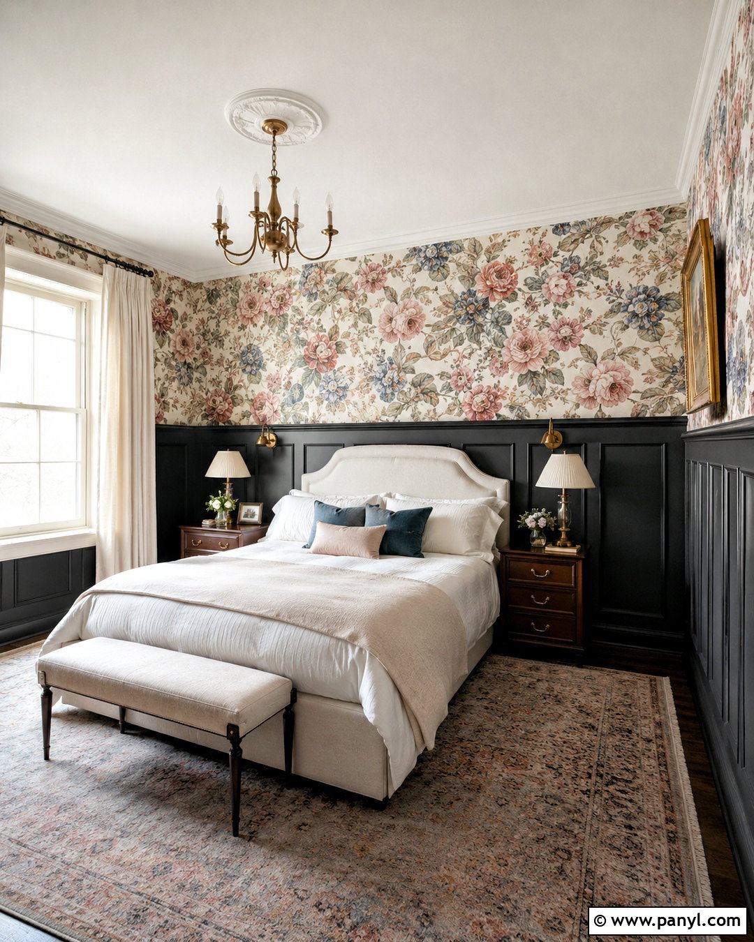 Dark Wainscoting With Floral Wallpaper - 20 dark wainscoting ideas
