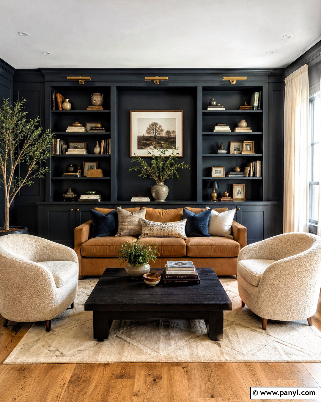 Dark Wall Built-In Living Room - 20 dark wall living room ideas