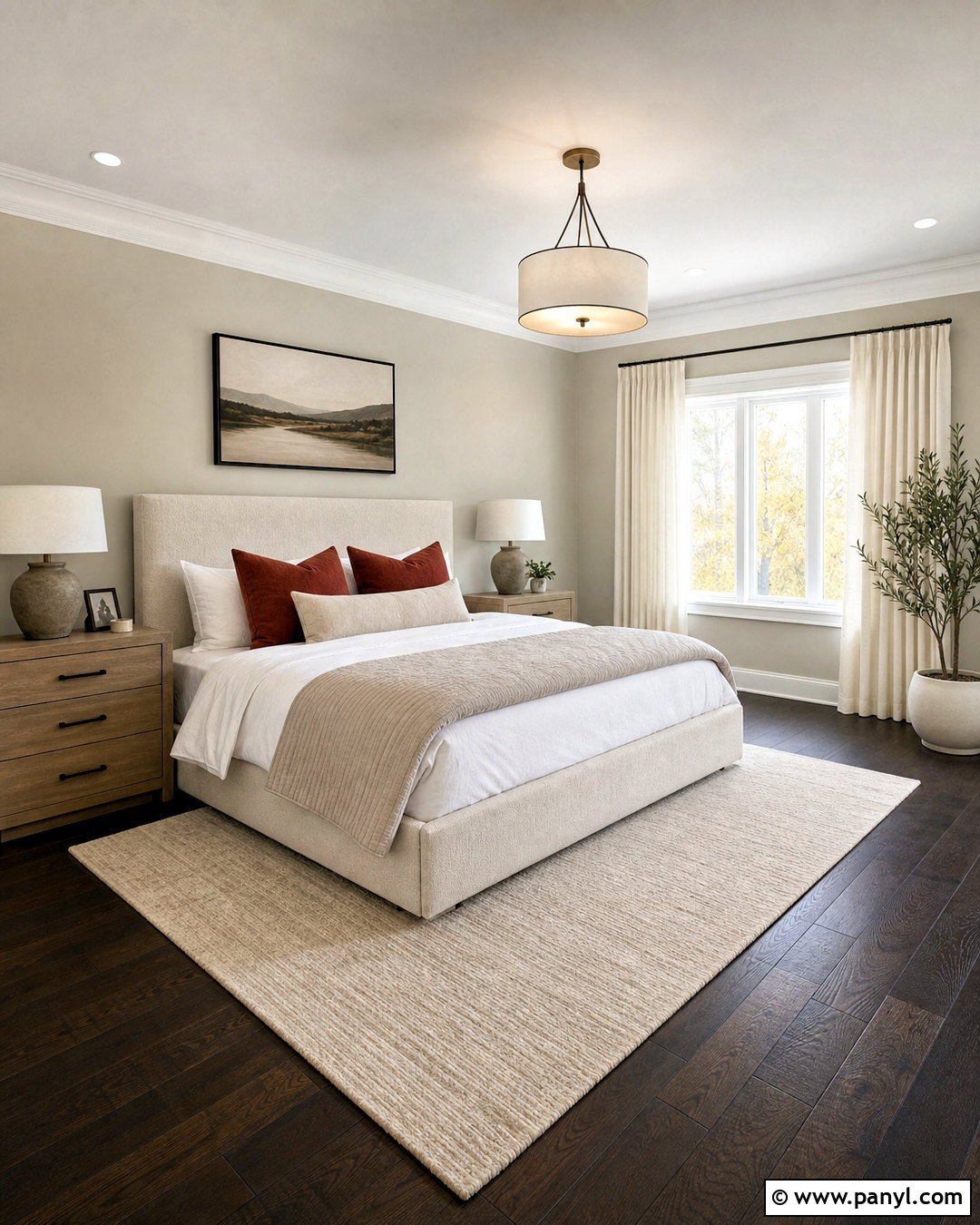Dark Walnut Floor Light Greige Bedroom - 20 dark floors light walls