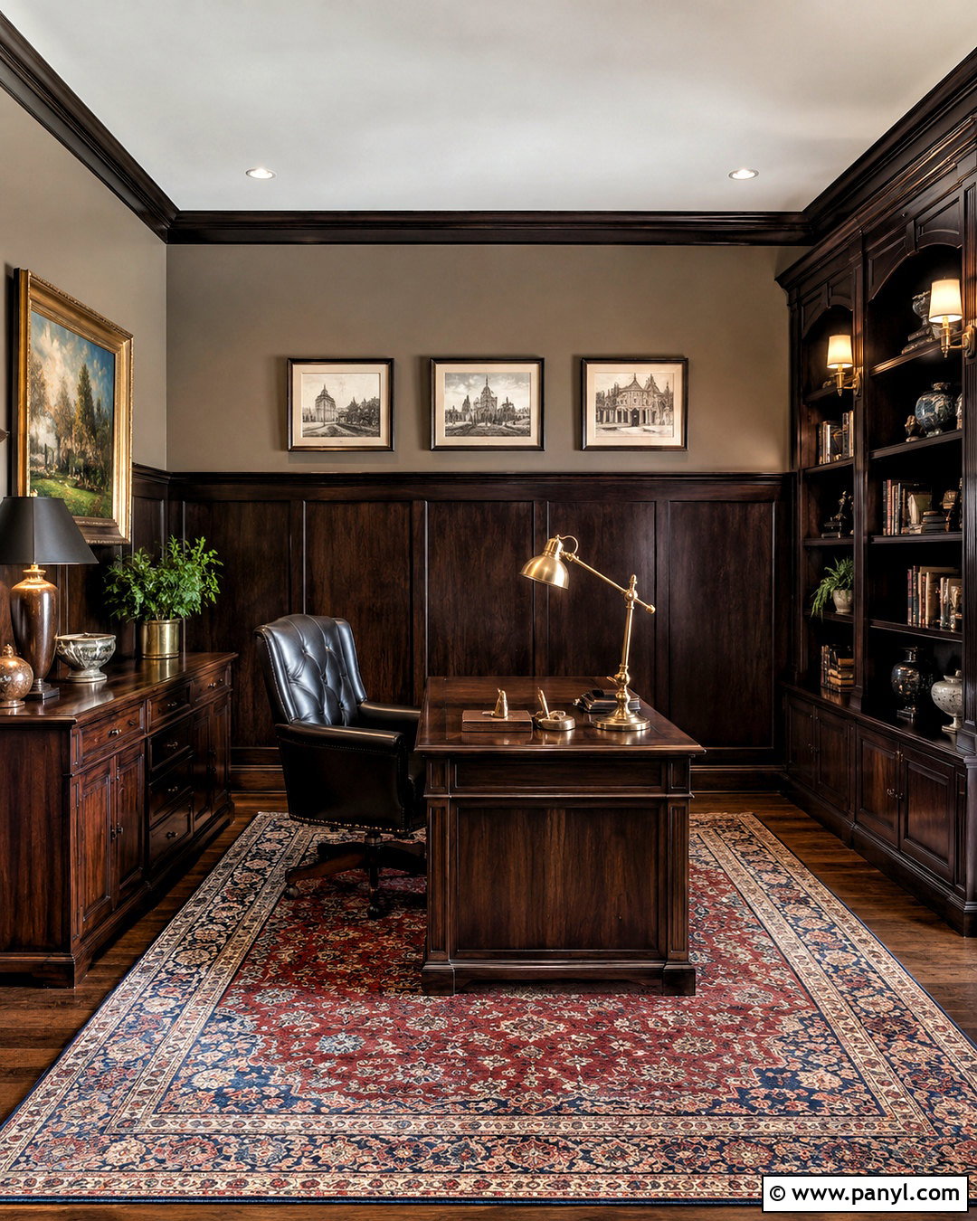 Dark Walnut Wainscoting Home Office - 20 dark wainscoting ideas