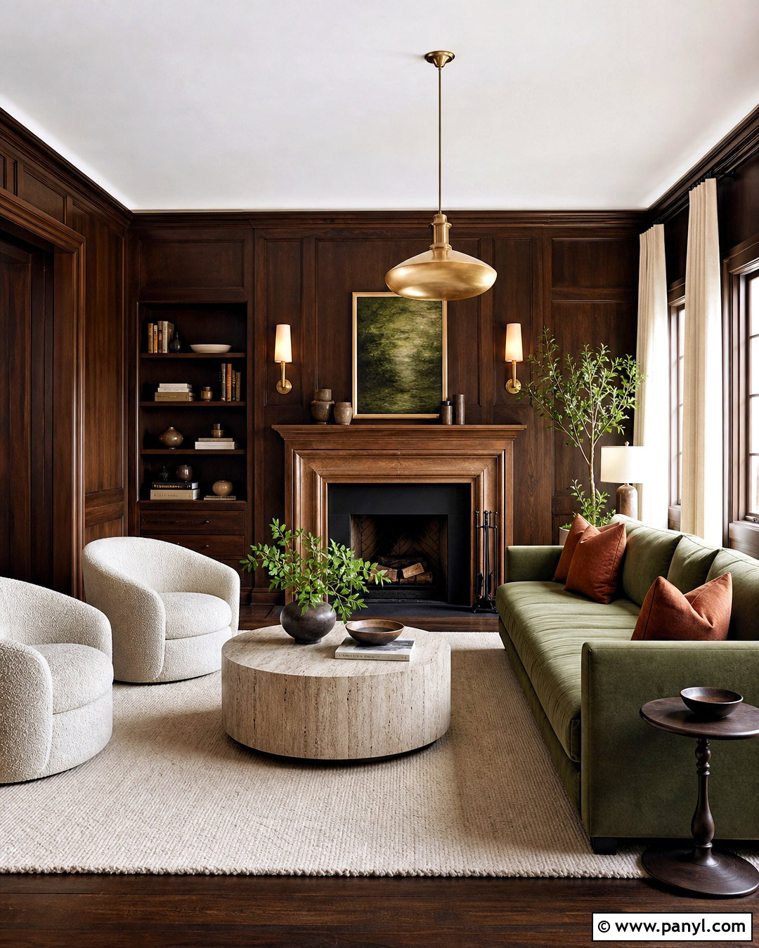 Dark Wood And Green Living Room - 20 dark wood walls