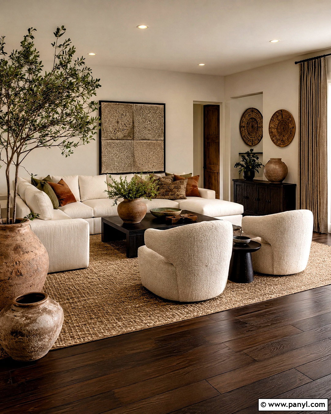 Dark Wood Floor Living Room With Cream Sectional - 20 dark wooden floor living room ideas