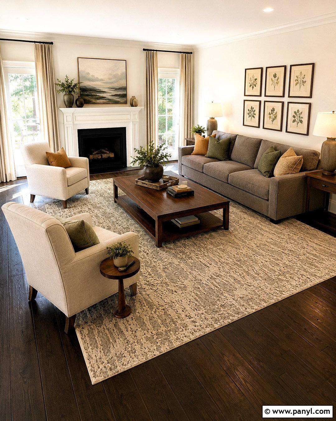 Dark Wood Floor Living Room With Large Neutral Rug - 20 dark wooden floor living room ideas