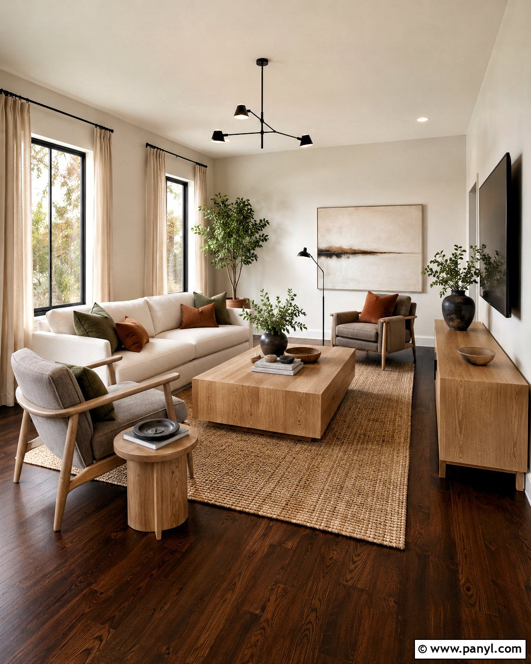 Dark Wood Floor Living Room With Light Wood Furniture - 20 dark wooden floor living room ideas