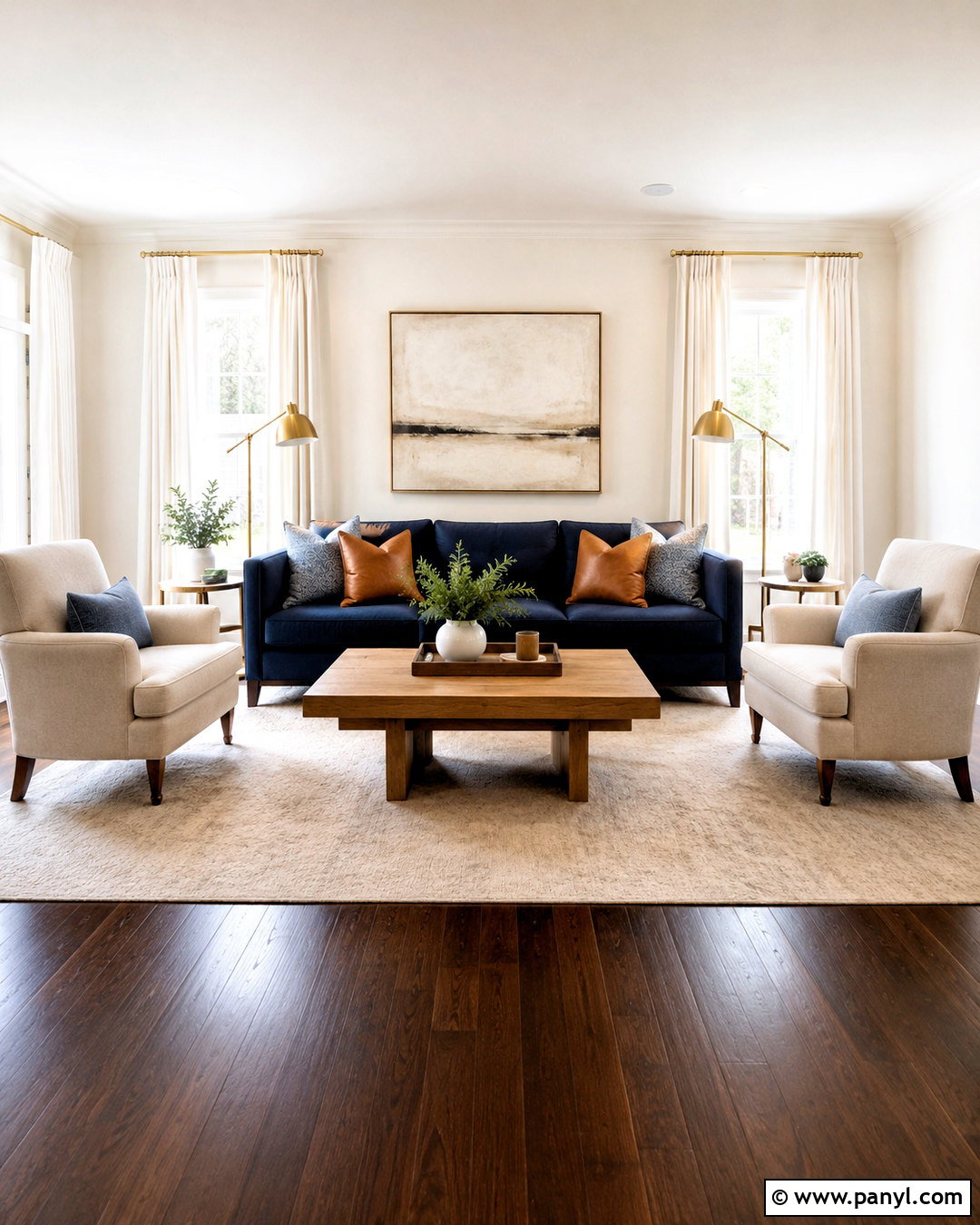 Dark Wood Floor Living Room With Navy Blue Sofa - 20 dark wooden floor living room ideas