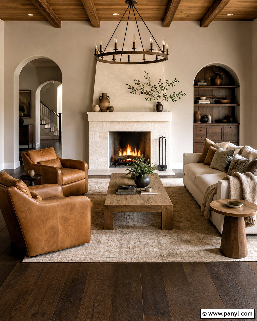Dark Wood Floor Living Room With Stone Fireplace - 20 dark wooden floor living room ideas