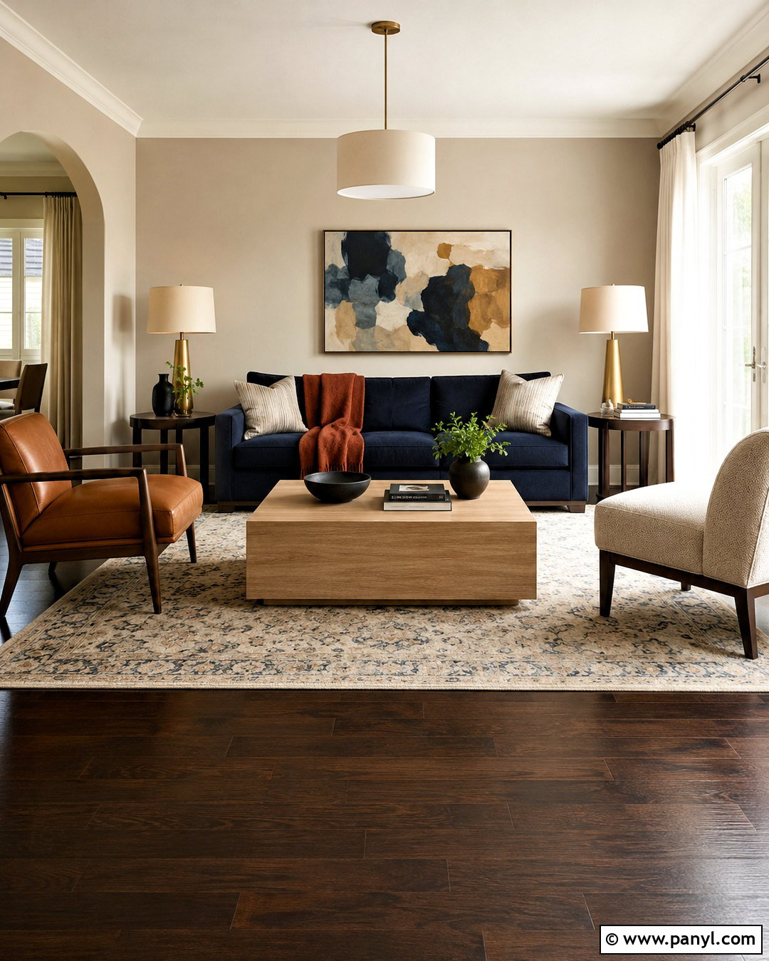 Dark Wood Floors With a Blue Sofa - 20 dark wood floors living room decor ideas