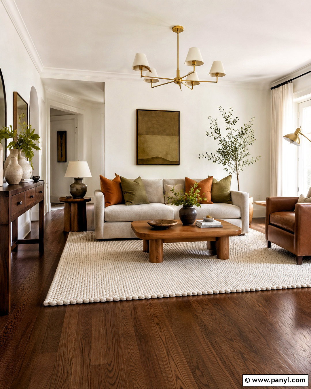 Dark Wood Floors With a Light Gray Sofa - 20 dark wood floors living room decor ideas