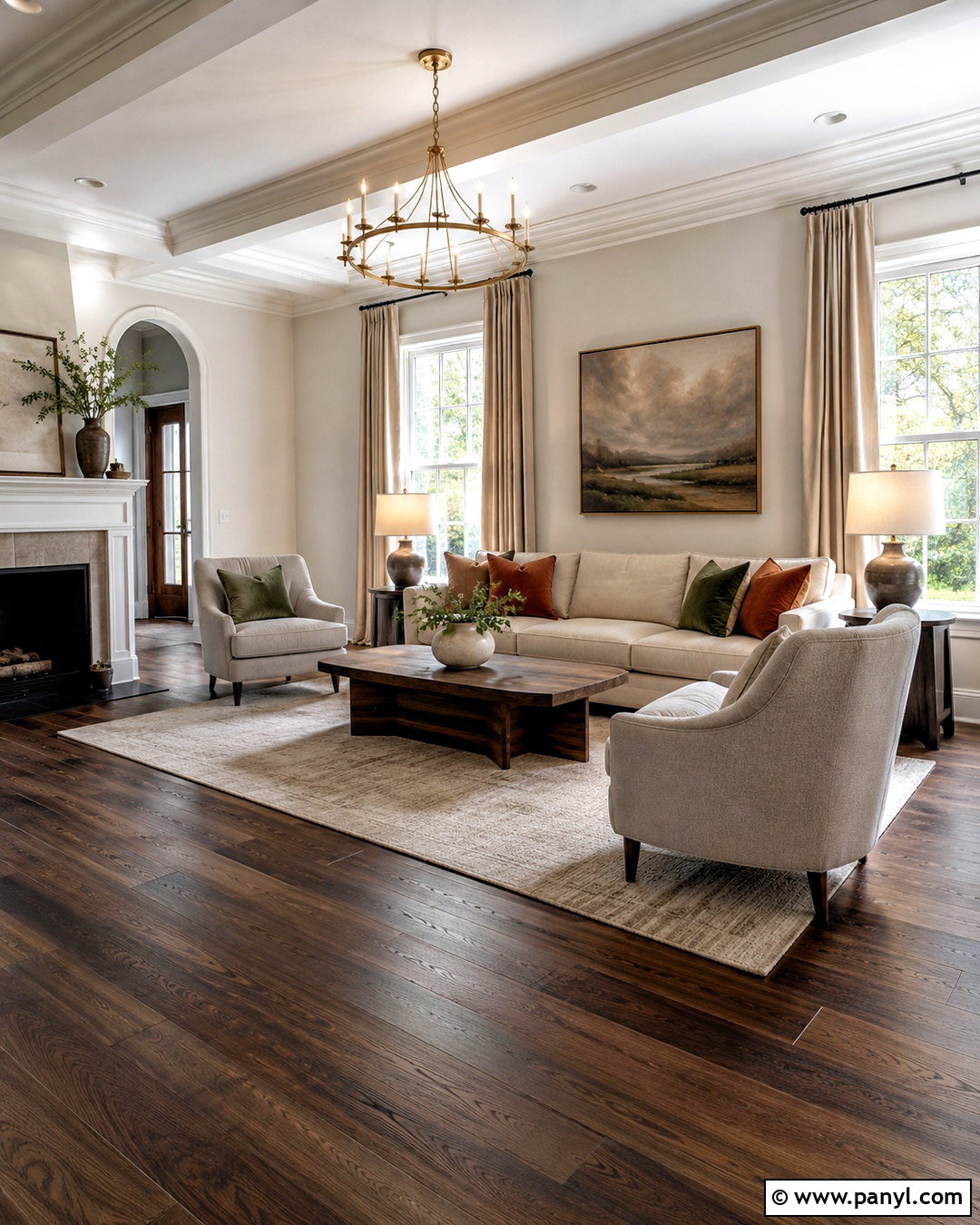 Dark Wood Living Room With Charcoal Sofa - 20 dark wood living room decor ideas