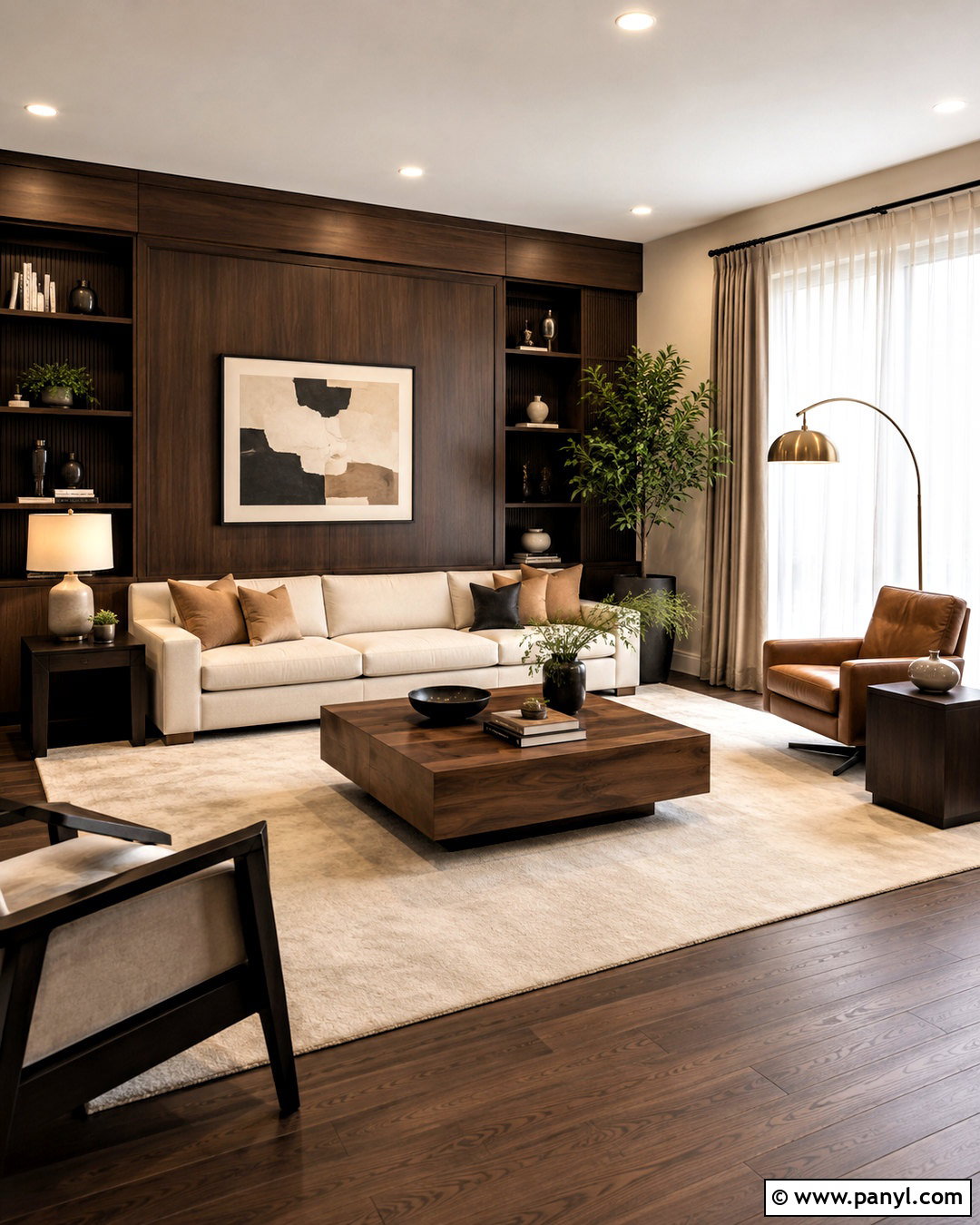Dark Wood Living Room With Cream Sofa - 20 dark wood living room decor ideas