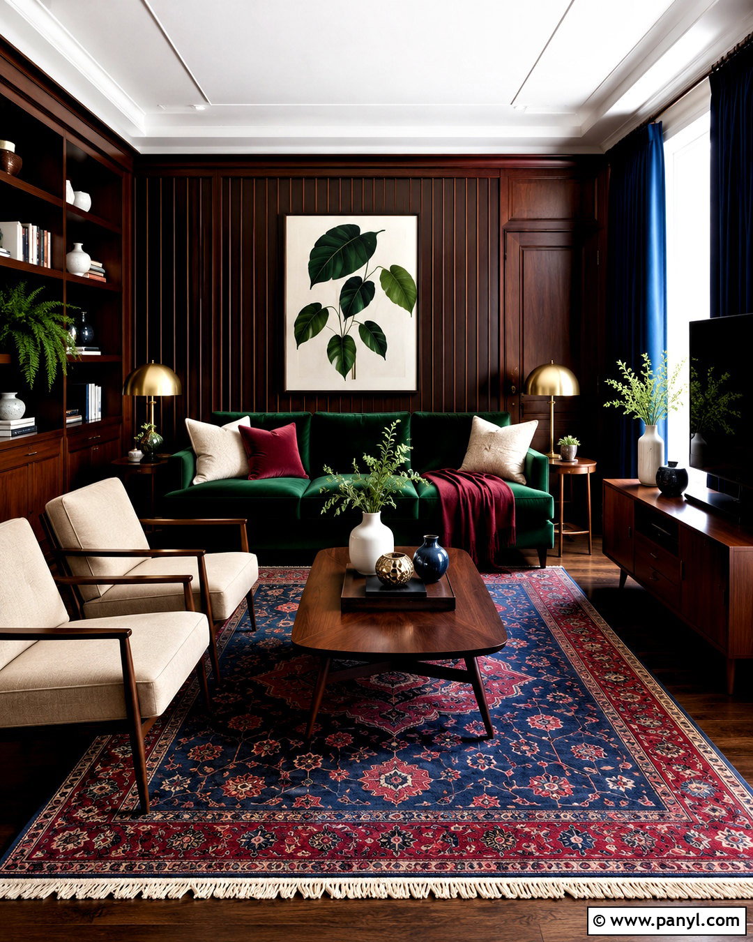 Dark Wood Living Room With Jewel Tones - 20 dark wood living room decor ideas