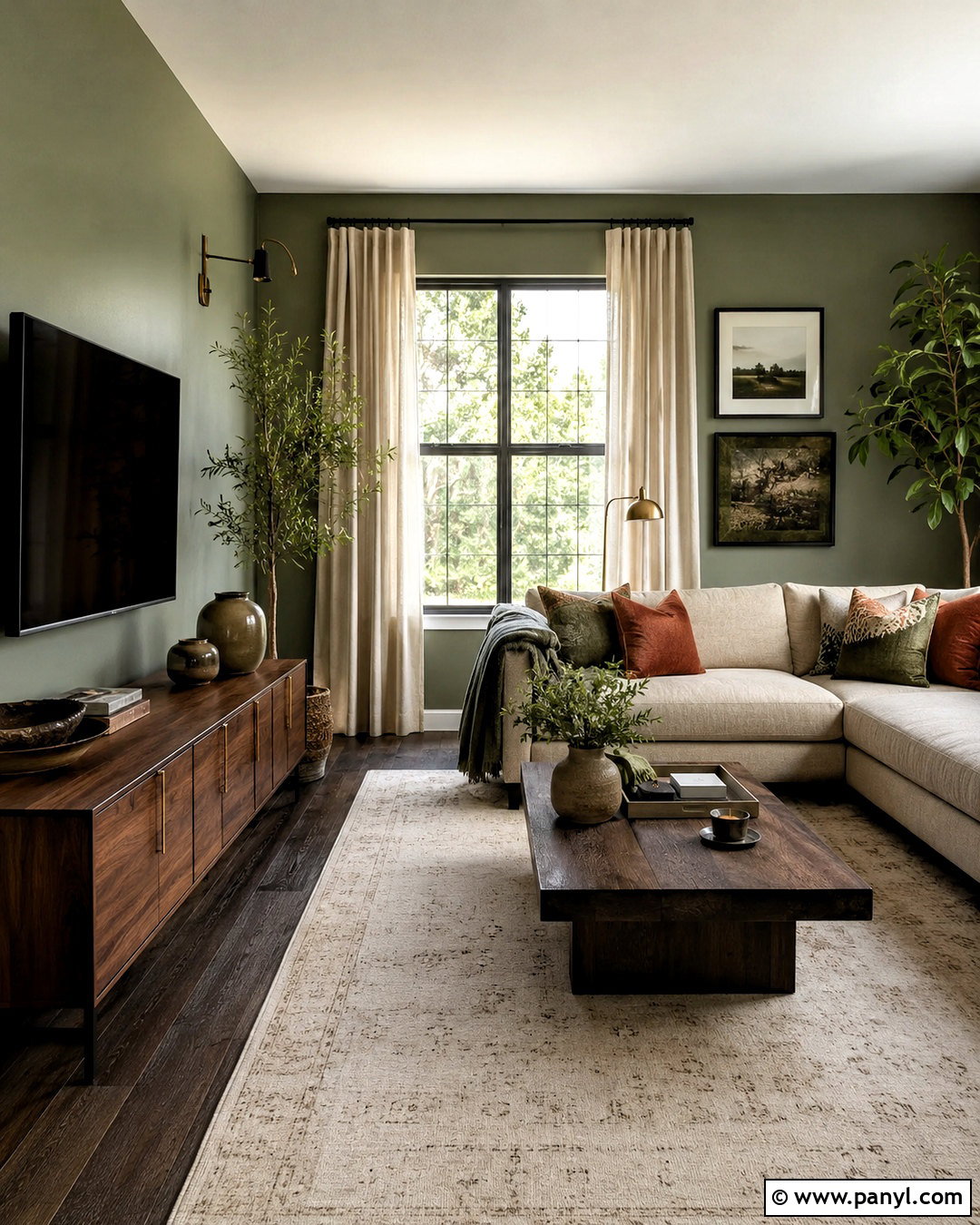 Dark Wood Living Room With Sage Green Walls - 20 dark wood living room decor ideas