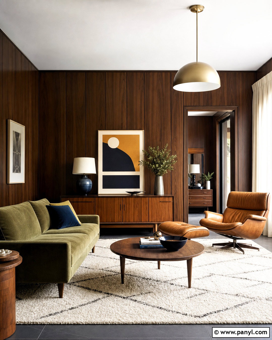 Dark Wood Midcentury Living Room - 20 dark wood walls