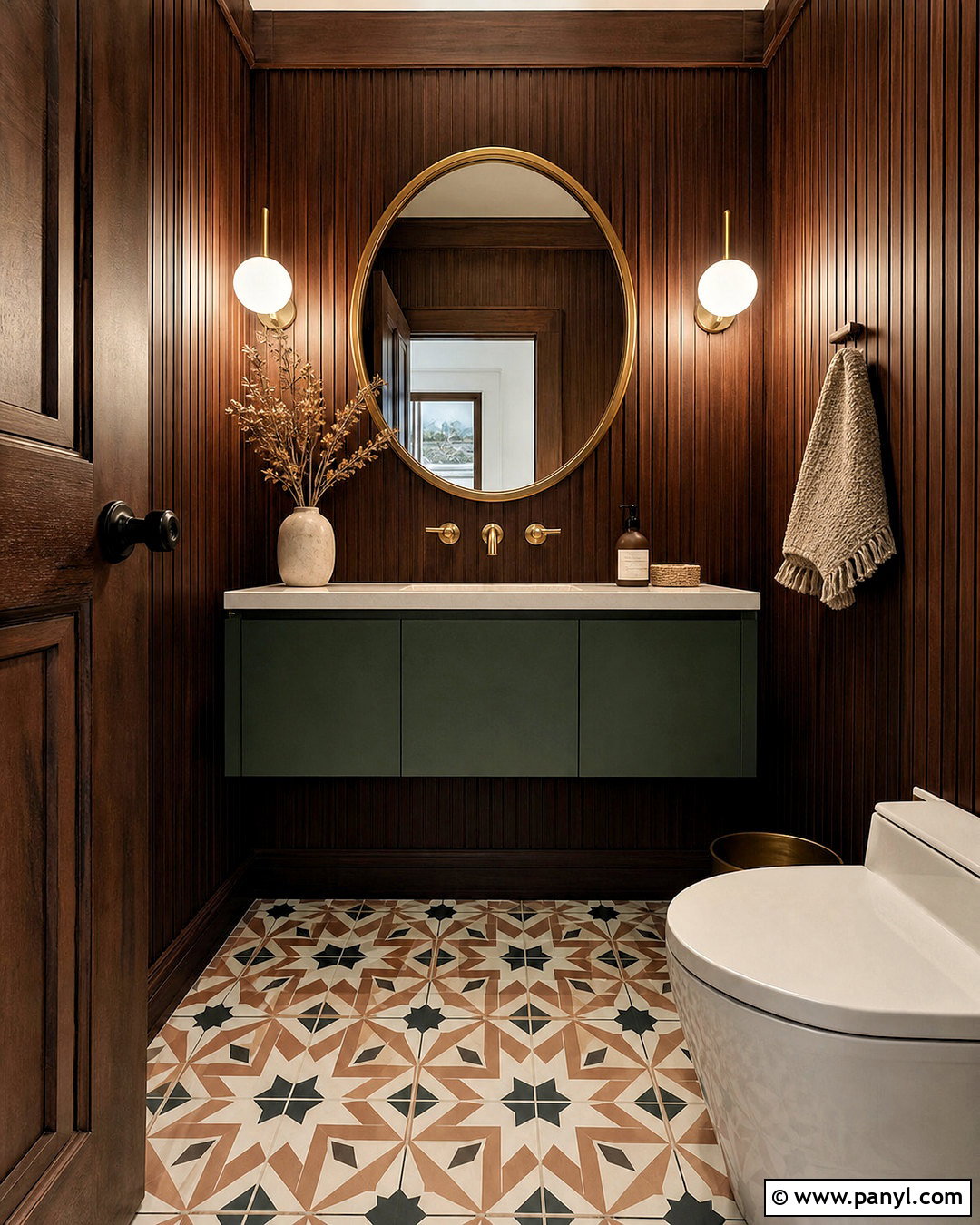 Dark Wood Powder Room - 20 dark wood walls