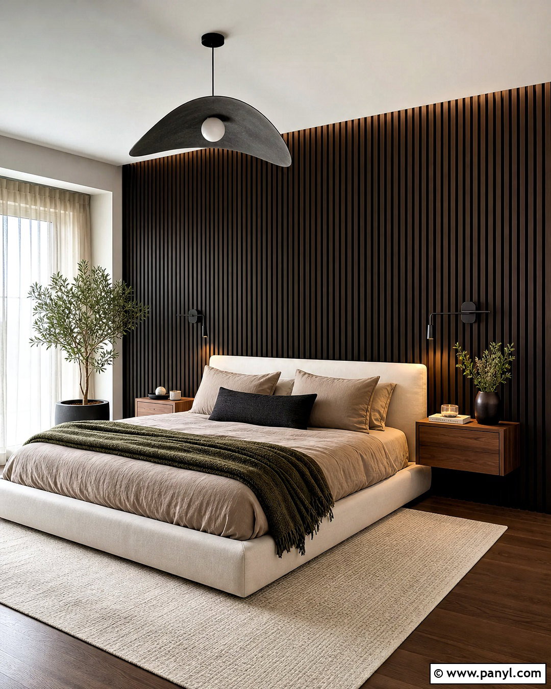 Dark Wood Slat Accent Wall Bedroom - 20 bedroom with dark accent wall ideas