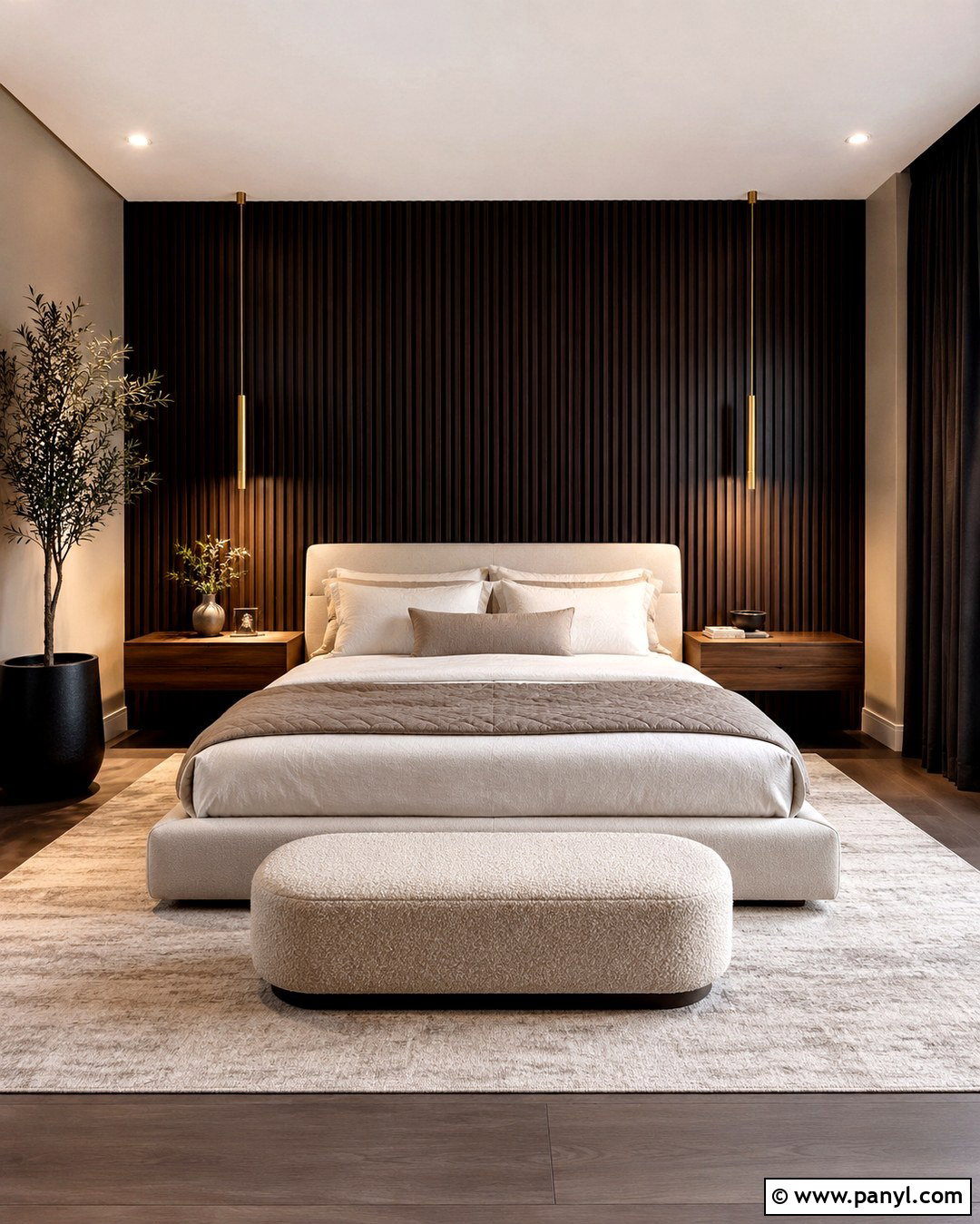 Dark Wood Slat Bedroom Wall - 20 Dark Wall Master Room Ideas