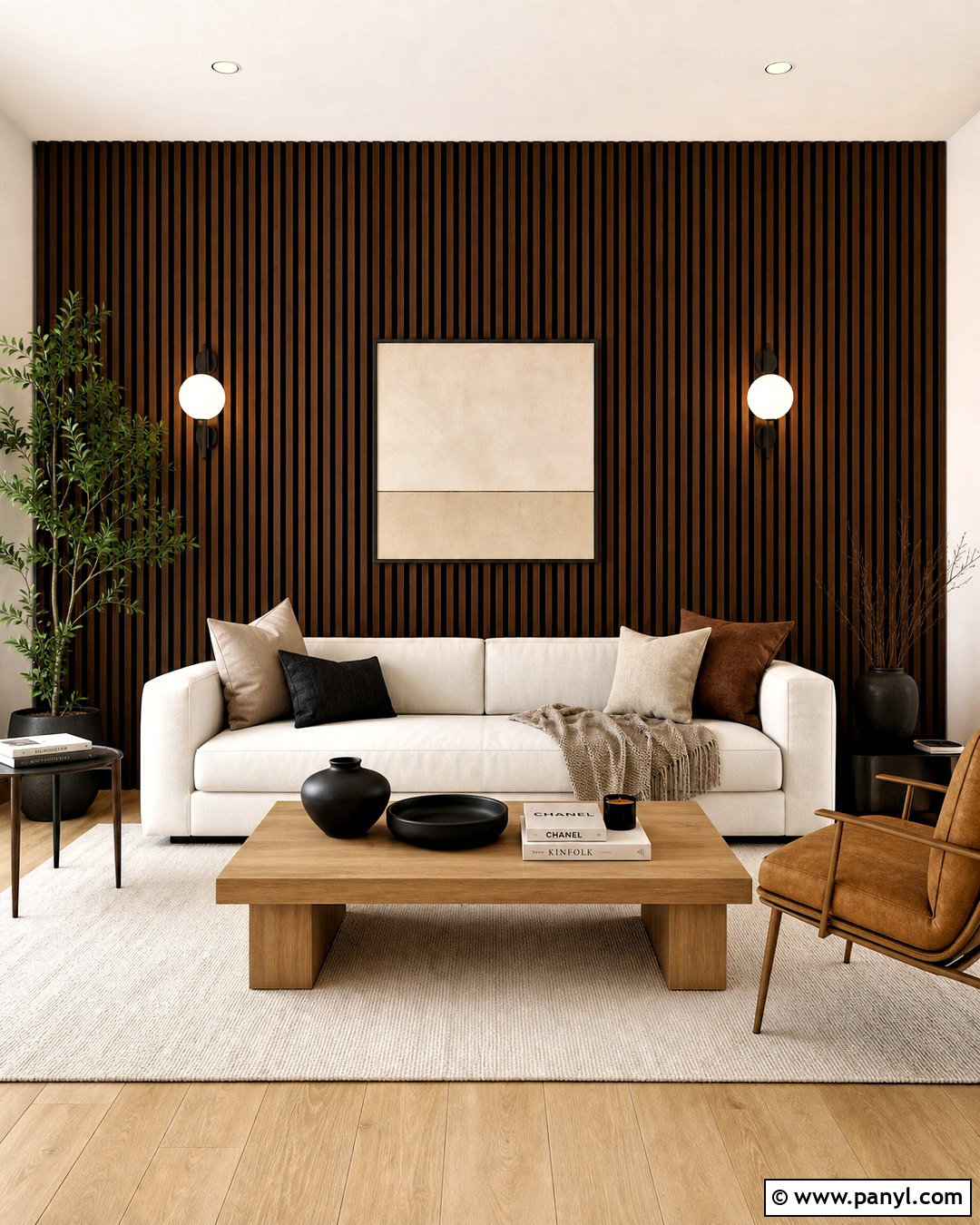 Dark Wood Slat Feature Wall - 20 dark feature wall ideas