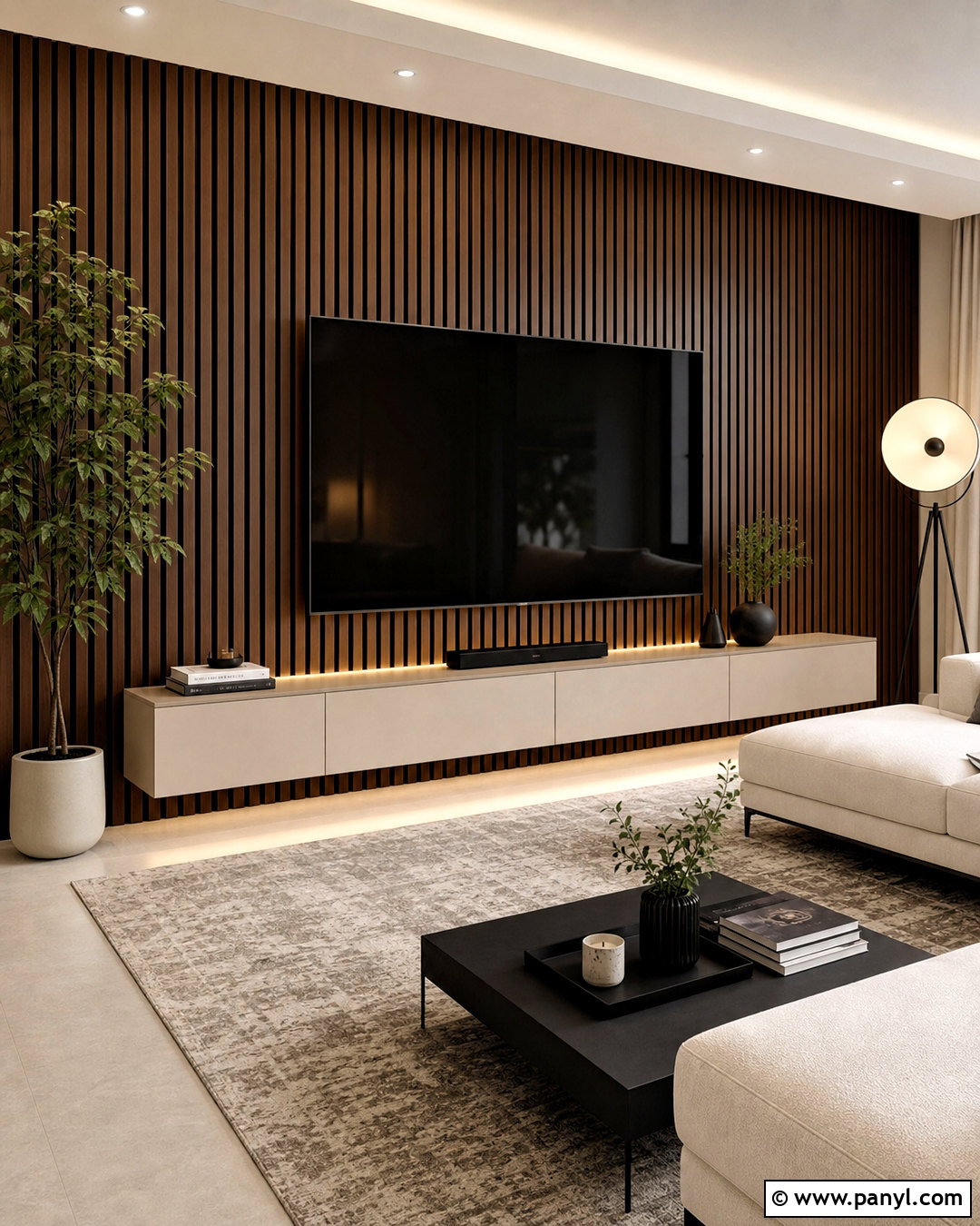 Dark Wood Slat TV Wall - 20 dark wood walls