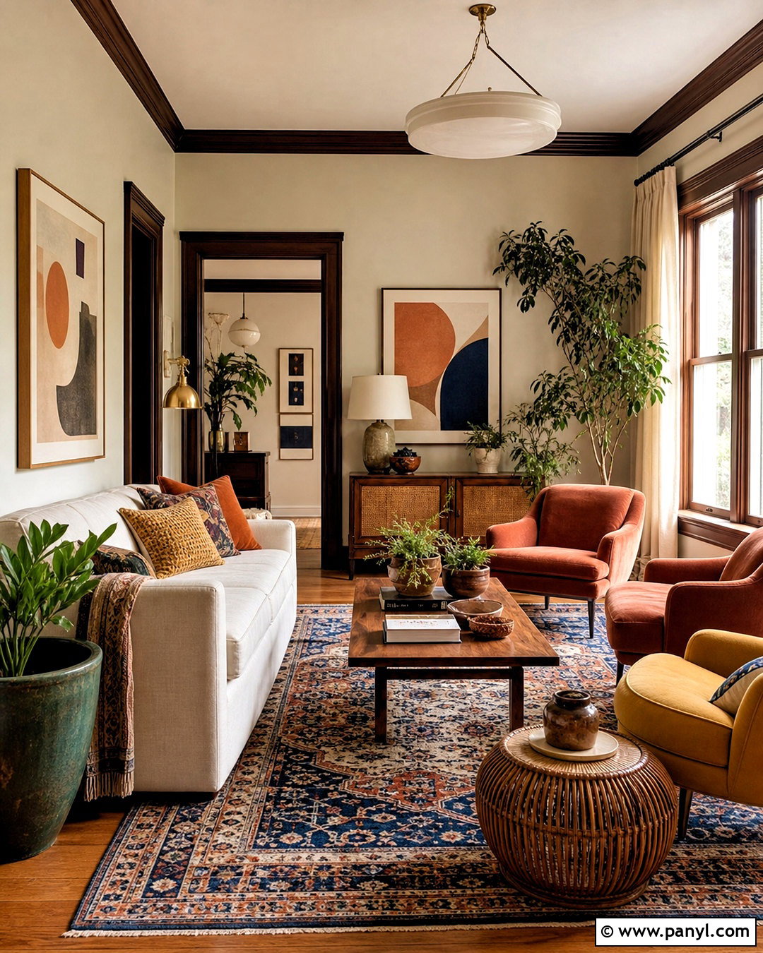 Dark Wood Trim Boho Living Room - 20 dark wood trim living room ideas