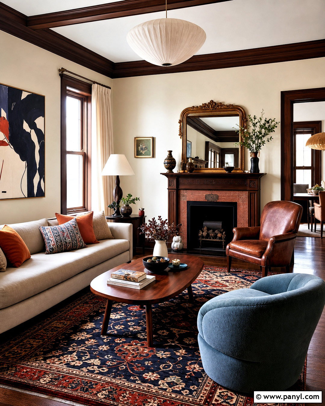 Dark Wood Trim Eclectic Living Room - 20 dark wood trim living room ideas