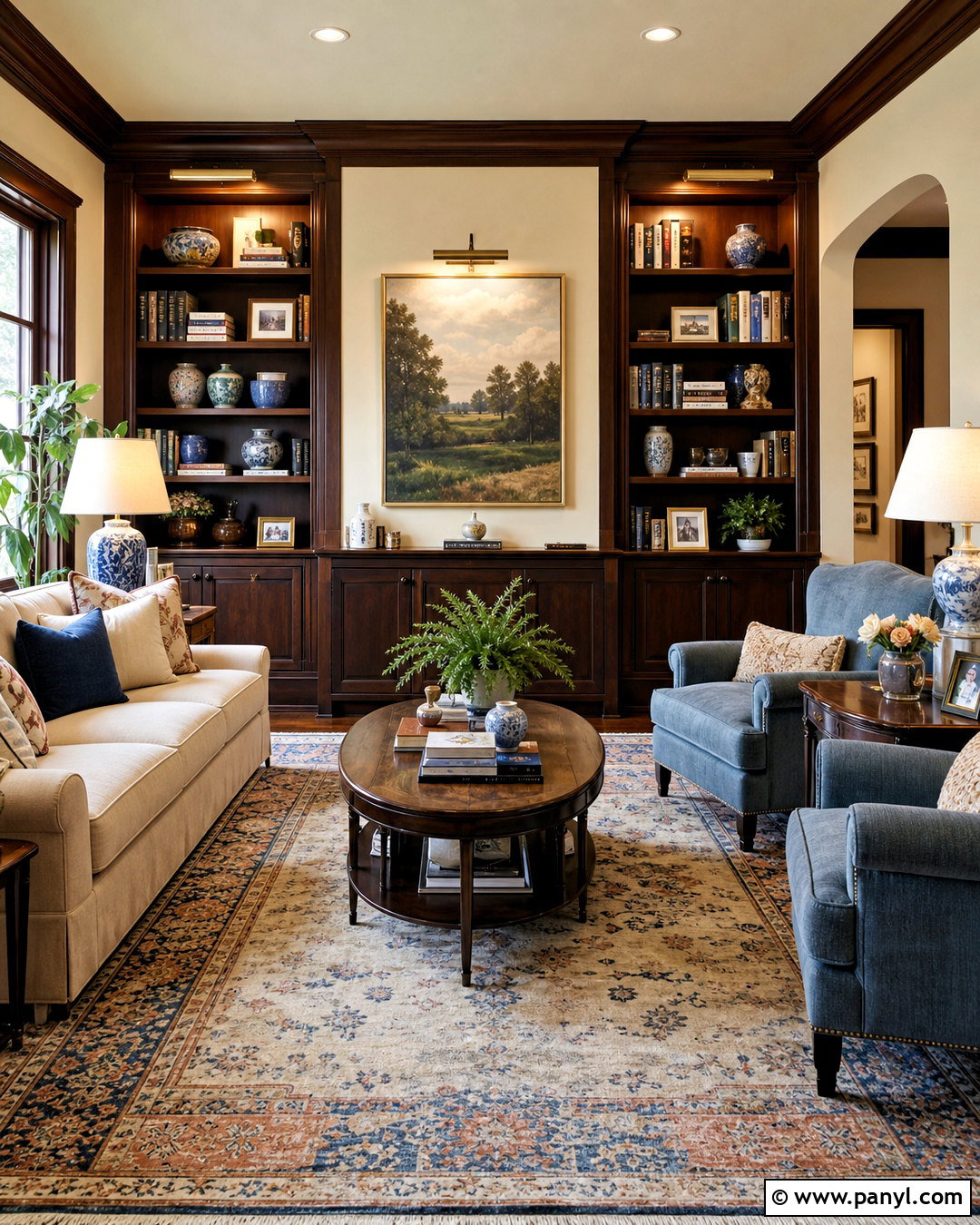 Dark Wood Trim Living Room With Built-Ins - 20 dark wood trim living room ideas
