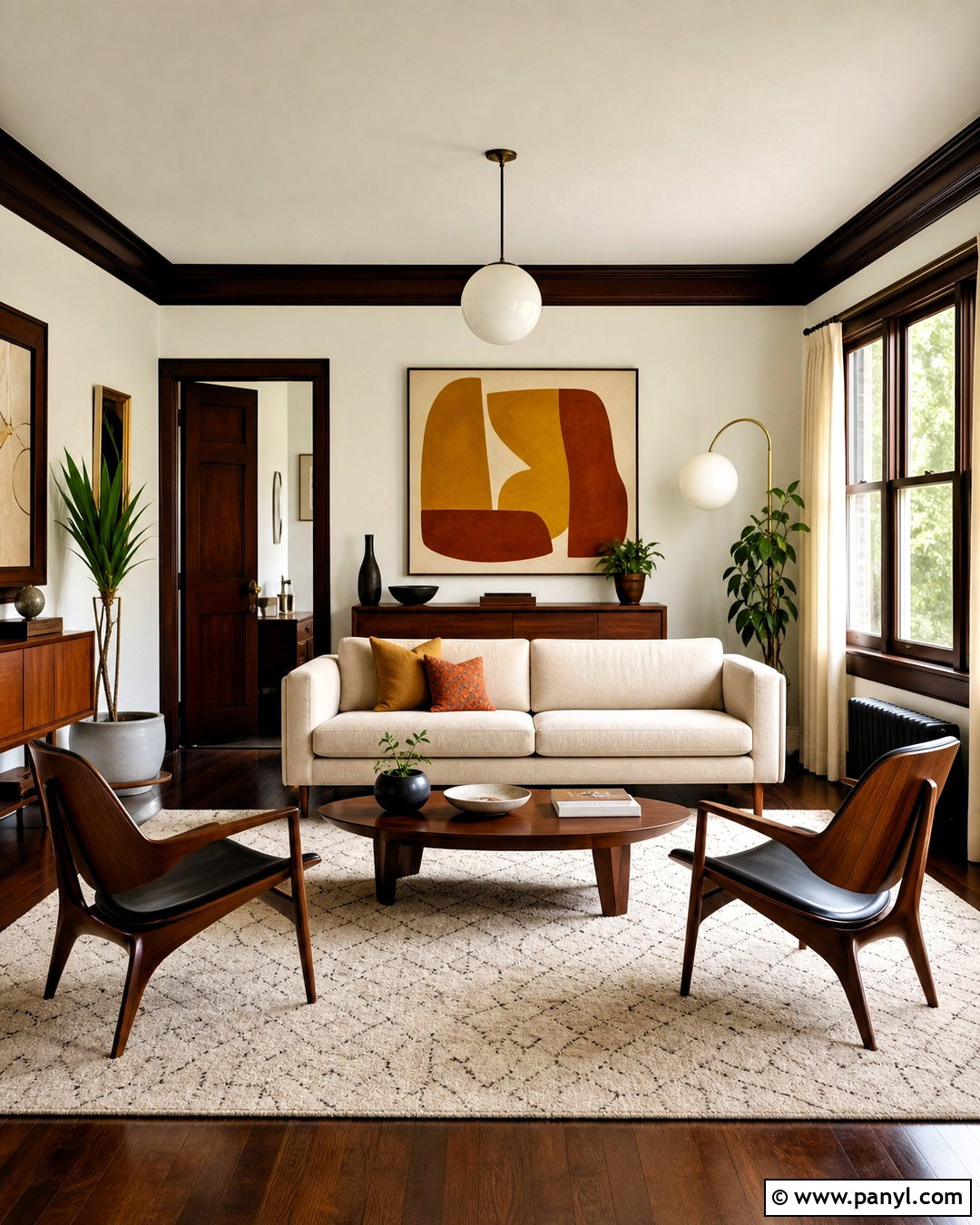 Dark Wood Trim Midcentury Living Room - 20 dark wood trim living room ideas