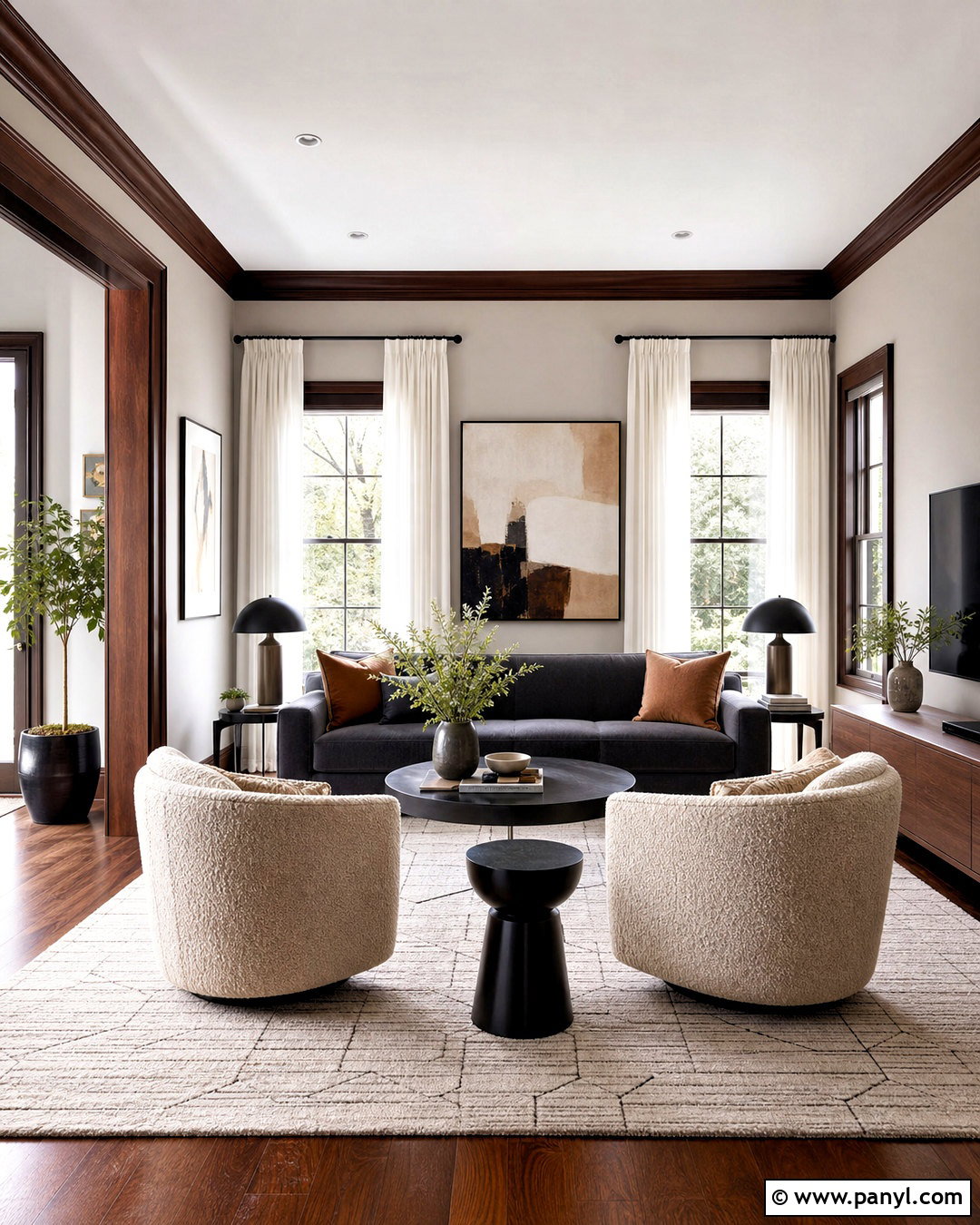 Dark Wood Trim With Light Gray Walls - 20 dark wood trim living room ideas