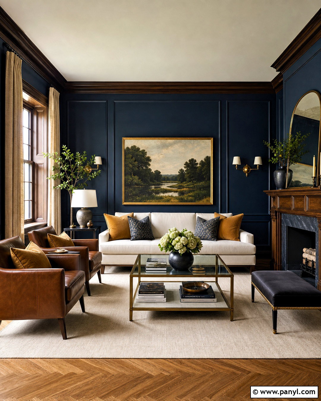 Dark Wood Trim With Navy Blue Walls - 20 dark wood trim living room ideas