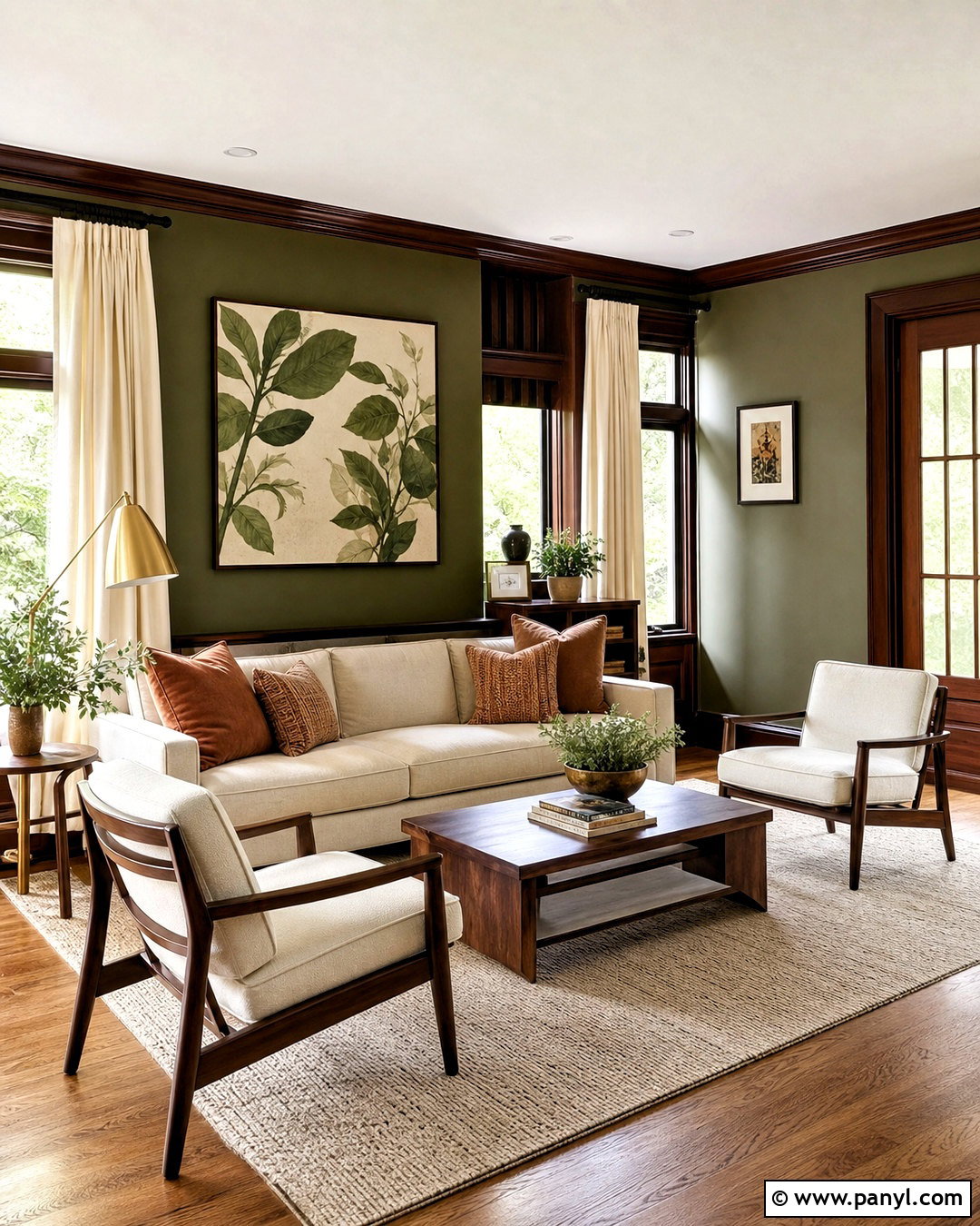 Dark Wood Trim With Olive Green Walls - 20 dark wood trim living room ideas