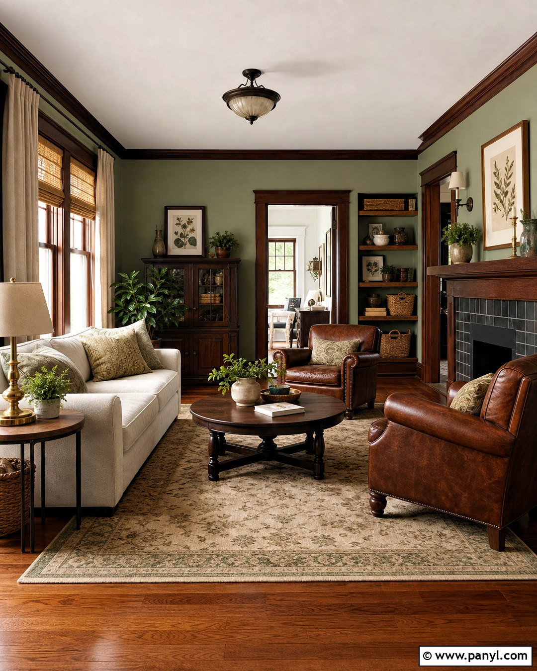 Dark Wood Trim With Sage Green Walls - 20 dark wood trim living room ideas
