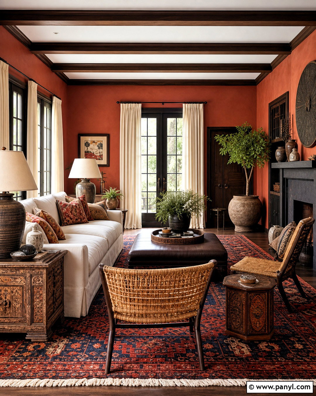 Dark Wood Trim With Terracotta Walls - 20 dark wood trim living room ideas