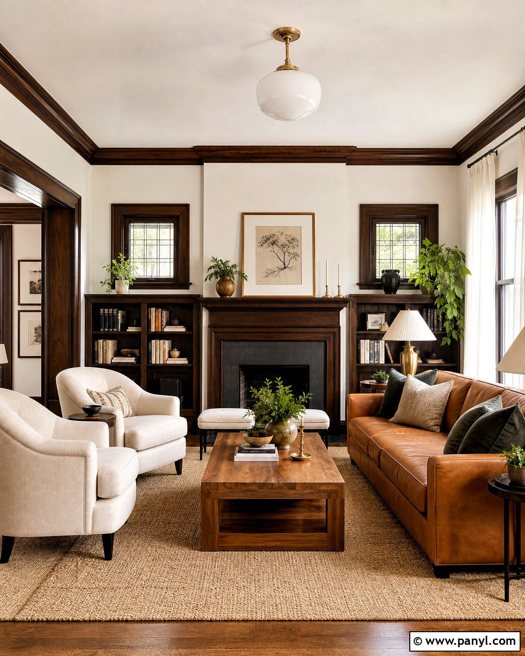 Dark Wood Trim With Warm White Walls - 20 dark wood trim living room ideas
